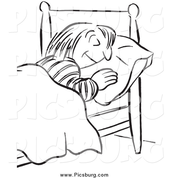 Clip Art of a Black and White Woman Sleeping