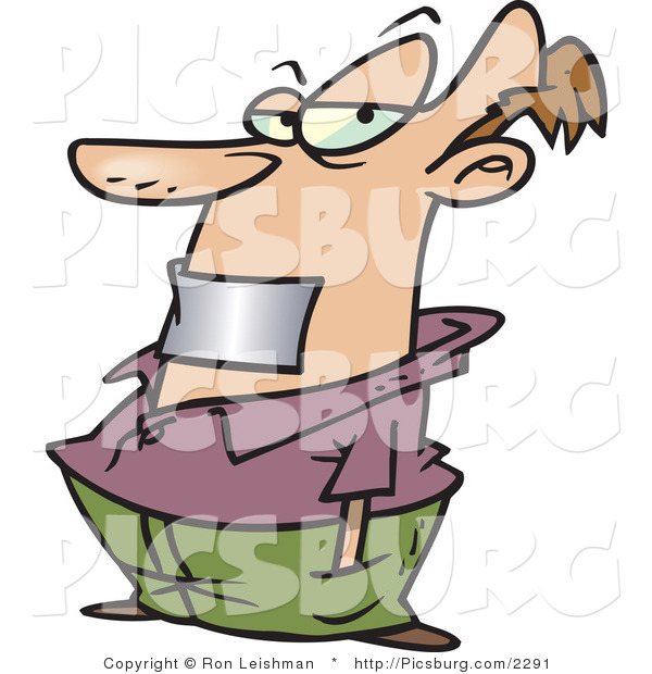 Clip Art of a Caucasian Gagged Man with Duct Tape over His Mouth