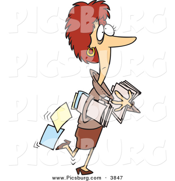 Clip Art of a Caucasian Office Assistant Woman Carrying Company Files