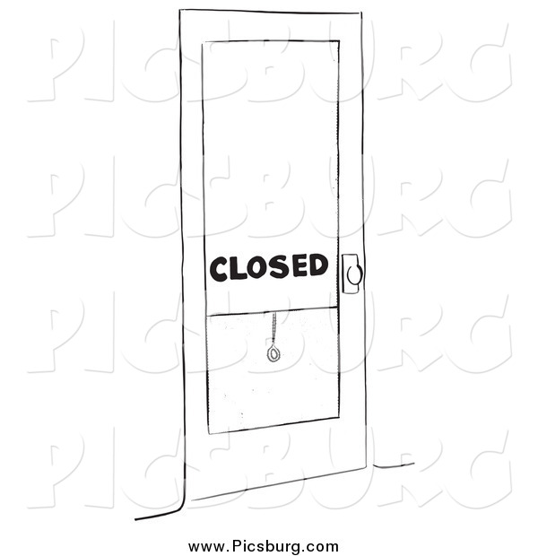 Clip Art of a Closed Shop Black and White