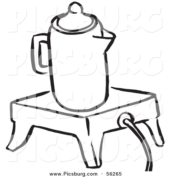 Clip Art of a Coffee Percolator Seated on an Electric Warmer - Black and White Line Art