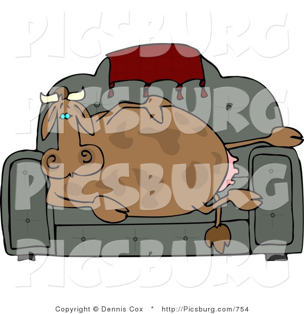Clip Art of a Couch Potato Cow Sitting and Resting on the Couch
