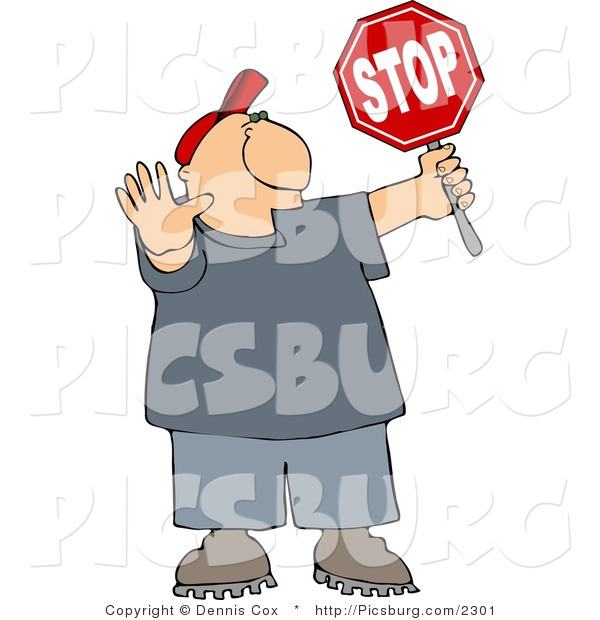 Clip Art of a Cross Guard Man Stopping Traffic so Children Can Cross the Street