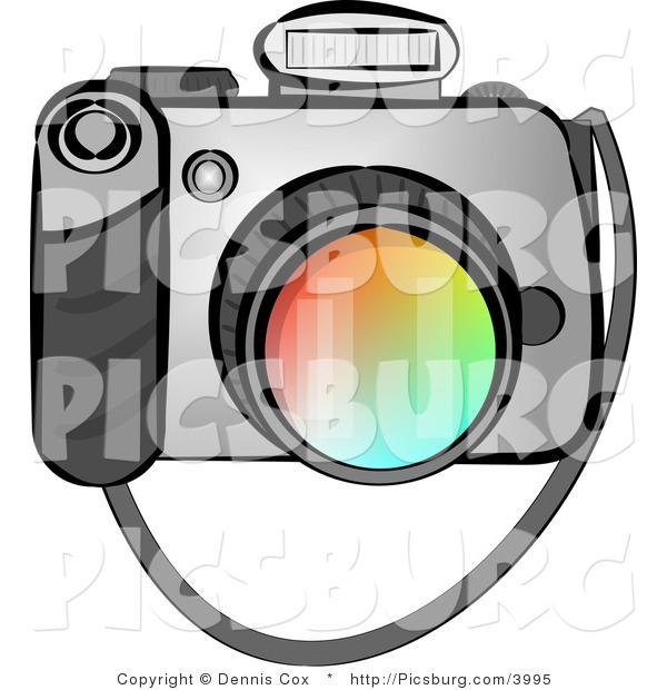 Clip Art of a Digital SLR Camera with Flash on a White Background