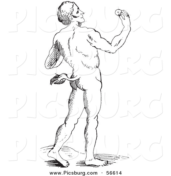 Clip Art of a Fantasy Tailed Man Creature - Black and White