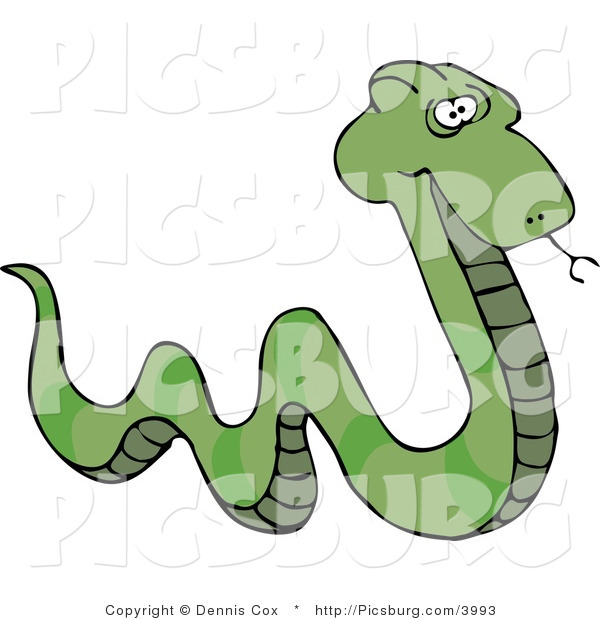 Clip Art of a Green Patterned Snake Tasting the Air with Its Tongue or Hissing
