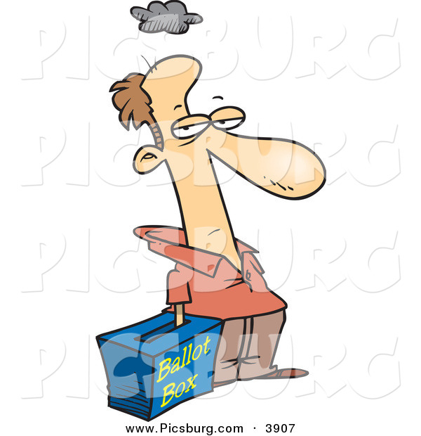 Clip Art of a Grumpy Caucasian Voter with His Hand Inside a Ballot Box - Stuffing the Ballot Box