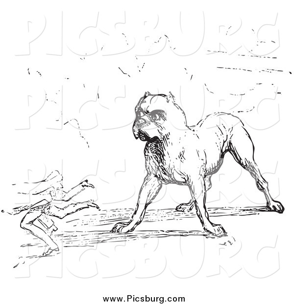 Clip Art of a Guard Dog in Black and White