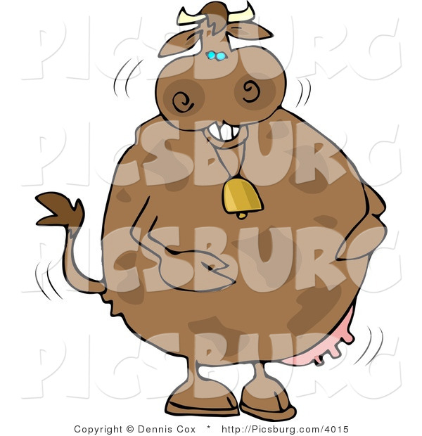 Clip Art of a Laughing Cow Standing on Two Feet Wearing a Bell