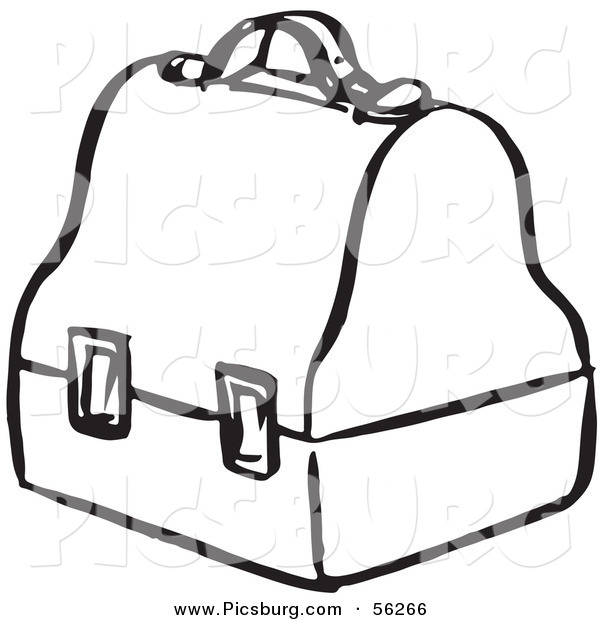 Clip Art of a Lunch Box - Black and White Line Art