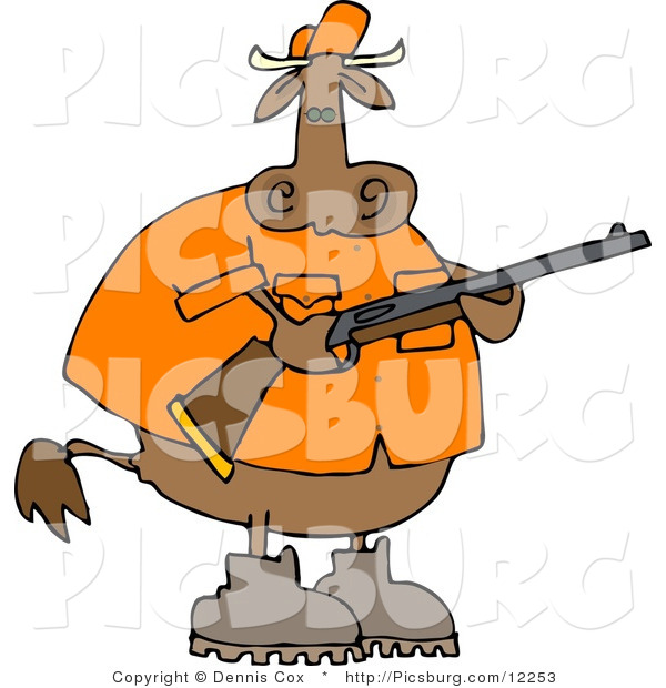 Clip Art of a Male Cow Hunter Holding a Hunting Rifle in His Hands