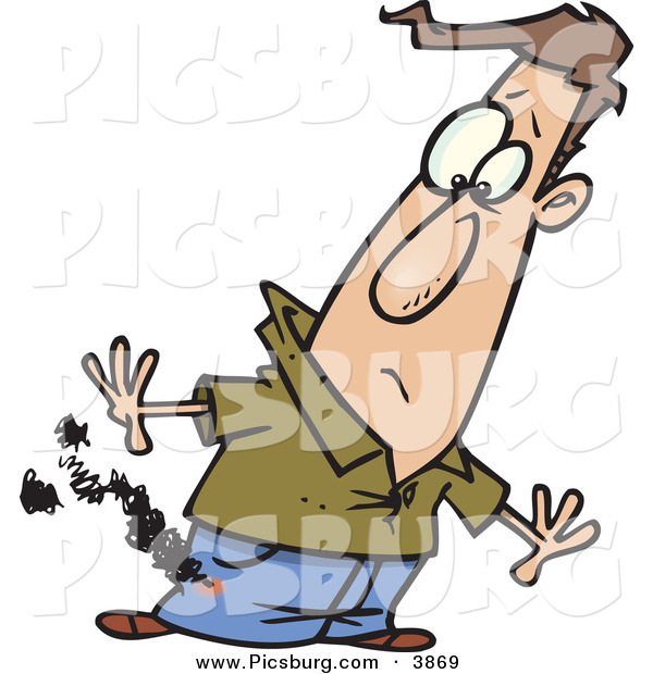 Clip Art of a Man's Pants Burning from a Cigarette He Carelessly Left in His Pants