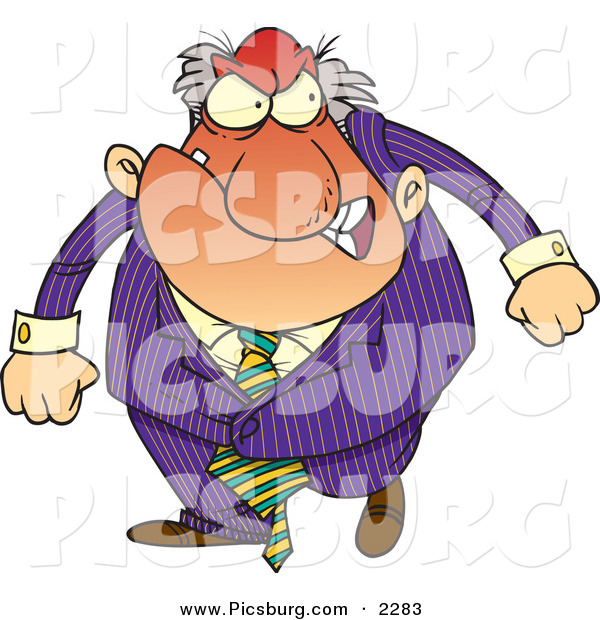 Clip Art of a Red and Mad Boss Man in Purple Gritting His Teeth