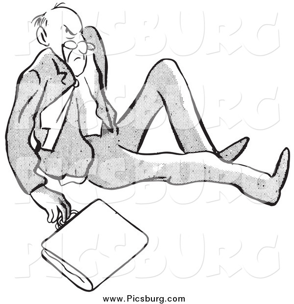 Clip Art of a Retro Black and White Angry Man After Falling