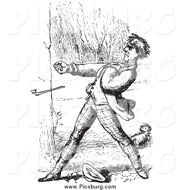 Clip Art of a Retro Man Defending a Dog in Black and White