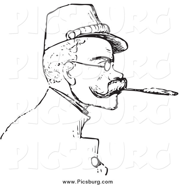 Clip Art of a Retro Man Smoking a Cigarette with a Filter