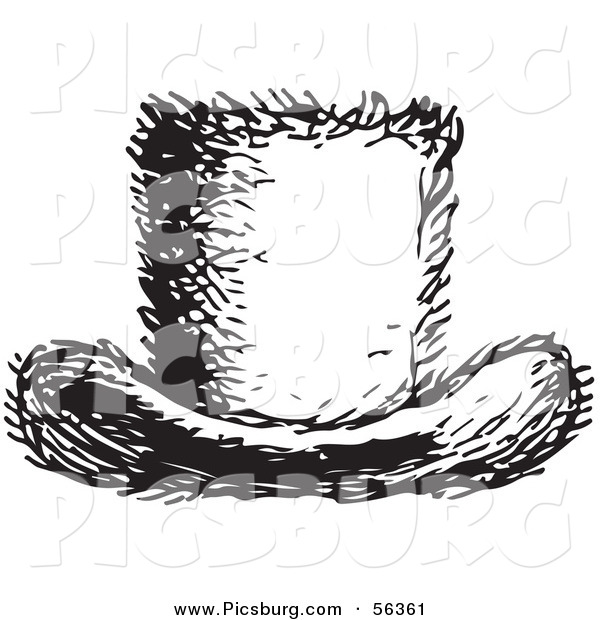 Clip Art of a Retro Vintage Furry Top Hat in Black and White