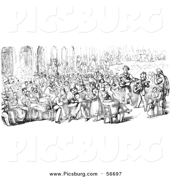 Clip Art of a Retro Vintage Sketch of a Crowd in Piazza San Marco in Black and White