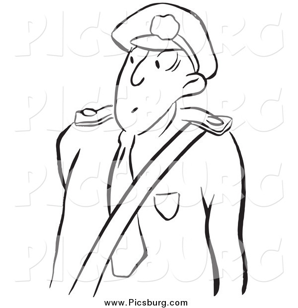 Clip Art of a Security Guard Man in Black and White