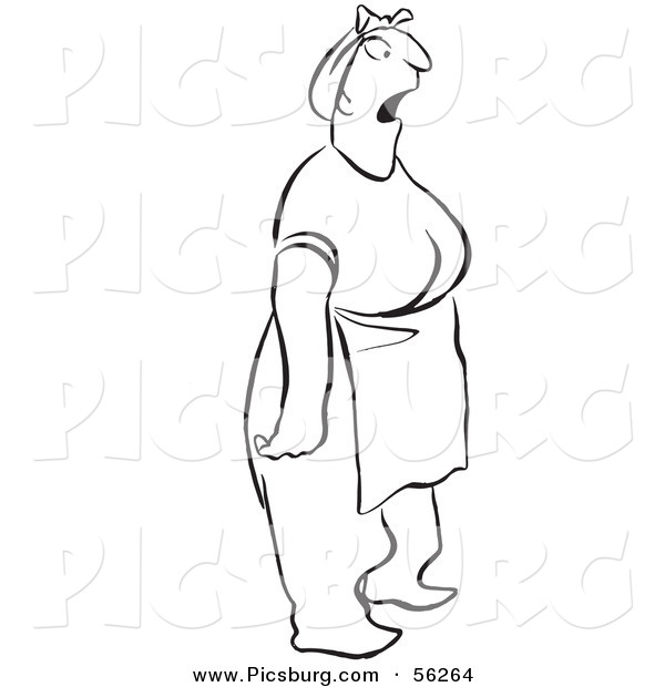 Clip Art of a Shocked Woman Stopped in Her Tracks - Black and White Line Art