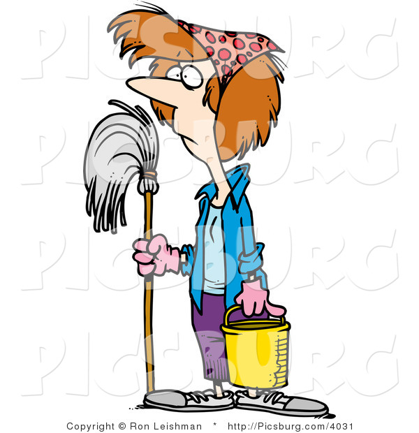 Clip Art of a Spring Cleaning Woman with a Mop in Hand