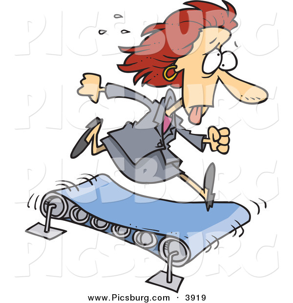 Clip Art of a Sweating Hot Business Woman Running to the Right on a TreadmillSweating Hot Business Woman Running to the Right on a Treadmill
