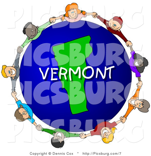 Clip Art of a Vermont Globe with People Holding Hands