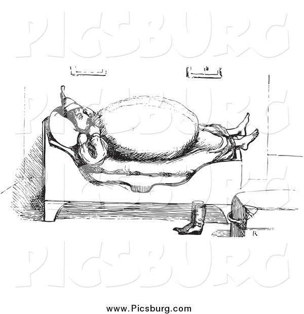 Clip Art of a Vintage Fat Man Sleeping, in Black and White