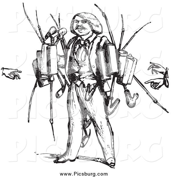 Clip Art of a Vintage Pipe Vendor in Black and White