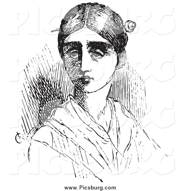 Clip Art of a Vintage Woman with a Pin in Her Hair in Black and White
