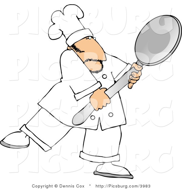 Clip Art of a White Male Cook Carrying a Big Spoon