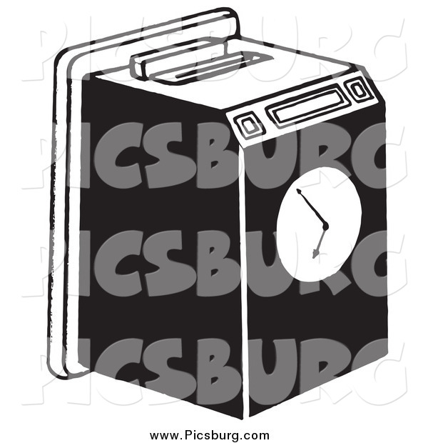 Clip Art of a Work Punch Clock Black and White
