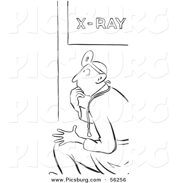 Clip Art of a X-Ray Doctor - Black and White Line Art