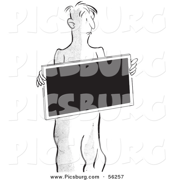 Clip Art of a X-Ray Patient Holding Blank Sign - Black and White Line Art
