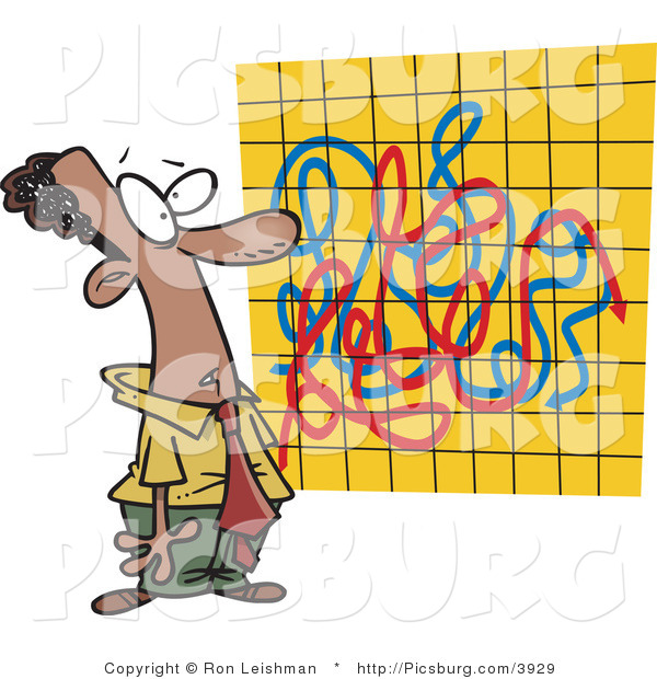 Clip Art of an African American Man Looking at a Crazy Colorful Graph Chart