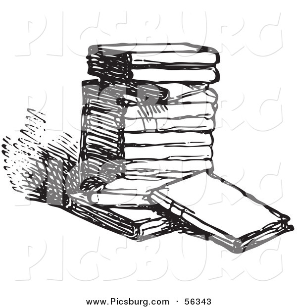 Clip Art of an Old Fashioned Vintage Stack of Books in Black and White