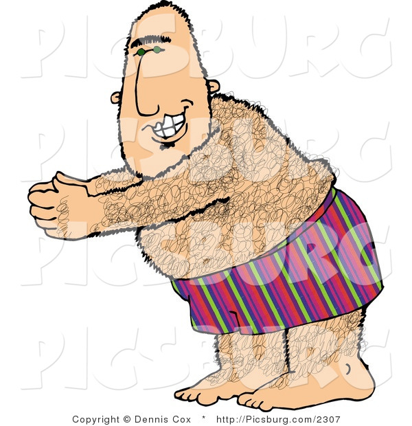 Clip Art of an Overweight Hairy Caucasian Man Going Swimming