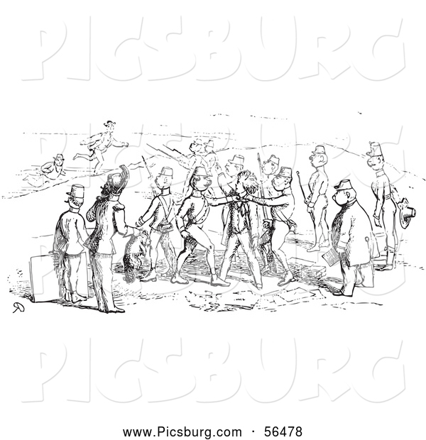 Clip Art of Black and White Men and Soldiers Arguing