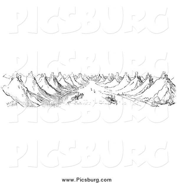 Clip Art of Boats on the Rhine in Black and White