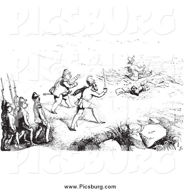 Clip Art of Guards Approaching an Artist, in Black and White