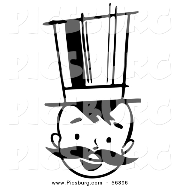 Vector Clip Art of a Black and White Retro Boy with a Mustache and Top Hat