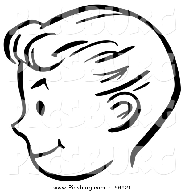 Vector Clip Art of a Happy Bw Retro Boy Face in Profile