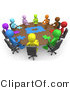 Clip Art of 3d People Holding a Meeting and Trying to Solve a Jigsaw Around a Large Rectangular Conference Table in an Office by 3poD