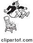 Clip Art of a Black and White Retro Surprised Pranked Man Jumping out of a Shocking Chair by Picsburg