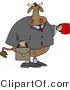 Clip Art of a Bored Business Cow Carrying a Briefcase and Holding a Cup of Coffee by Djart