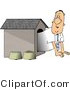 Clip Art of a Businessman in the Doghouse, Looking out with Worry by Djart
