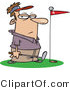 Clip Art of a Caucasian Male Golfer Standing by a Golf Ball on Top of a Red Flag on the Green by Toonaday