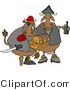 Clip Art of a Couple of Brown Cow Pirates Carrying Treasure Chest and Bottle of Rum in Their Hands by Djart