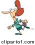 Clip Art of a Determined Red Haired Caucasian Woman in a Hurry on Her Way Somewhere by Toonaday
