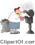 Clip Art of a Father Putting a Hamburger on a Barbecue (BBQ) Grill by Djart